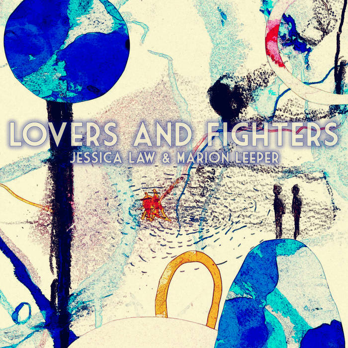 cover of CD lovers and fighters.  Abstract collage with two small figures